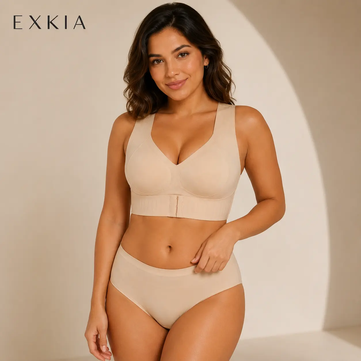 EXKIA Women’s Wireless Front Closure Bra, Posture Support, Wide Straps, Seamless Molded Cups for Everyday Wear