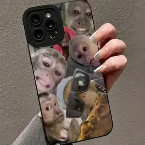 Creative Monkey Pattern Phone Case, Cute Phone Case, Decorative Phone Protector Cover, Phone Accessories for iPhone 11 12 13 14 15 16  17 Series Black Protection