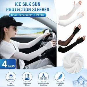 Ice Silk Half-Finger Driving Gloves & Arm Sleeves - Breathable High-Elastic Fabric, Hollow Mesh Palm, Swipe-Friendly Cooling Sun Protection for Men - Hiking, Cycling Use, Summer Mid-Year Deals
