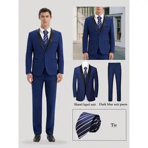 4pcs Men'S Tuxedo Set - Classic Lapel Blazer, Vest, Formal Pants And Matching Tie For Parties, Weddings And Proms - Made Of High Quality Fabric With Adjustable Waist For A Comfortable Fit.