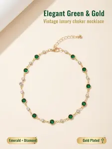 Emerald & Zircon Choker Necklace✨Gold Plated | Elegant Vintage Luxury Vibe | Perfect for Date Night, Formal Events & Everyday Wear