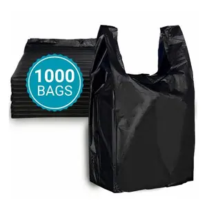 TP Plastic Black HDPE T-Shirt Bags 1000 Count | Heavy Duty 11.5" x 6.5" x 22" Black Plastic Bags for Shopping & Retail Use