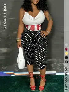 Women's High-Waisted Polka Dot Capri Pants, Slim-Fitting Knee-Length, Perfect for Parties, Nightclubs, and Streetwear