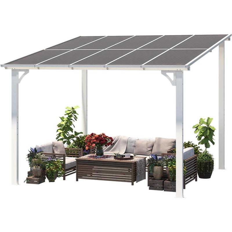 AECOJOY Pergola Gazebo,Wall Mounted Pergolas and Gazebos on Clearance, Outdoor Patio Lean to Gazebo Metal Awnings for Deck, Porch, Backyard and More