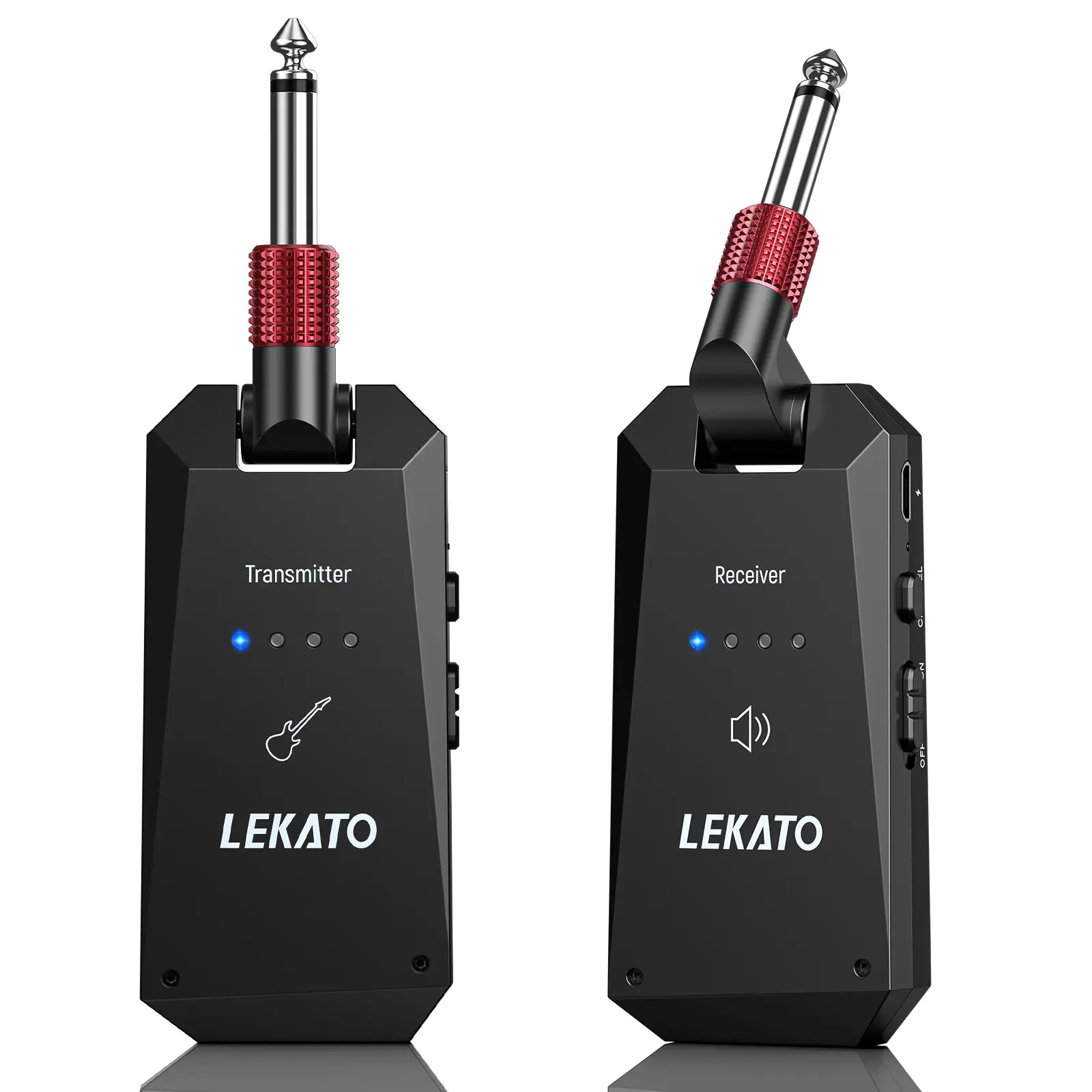 LEKATO WS-90 Wireless Guitar System, 5.8G Rechargeable Wireless Electric Guitar Transmitter Receiver, 4 Channels Guitar Wireless System for Electric Guitar Bass, Back to School