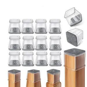 Transparent Anti-Scratch Table Chair Feet Pads, 12-Pack, 1.4 Inch Square, Noise Reduction, Durable Protective Covers