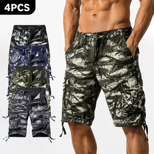Men's Korean Style Multi-Pocket Cargo Shorts Fashion Trend Multi-Pocket Mid-Length Shorts Men's Casual Shorts Pants Cotton Fabric Camo Tropical
