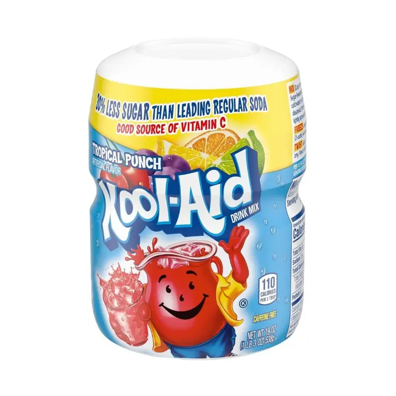 3x Kool-Aid Tropical Punch Drink Mix Canister Bundle - 19oz Exotic Beverage Flavoring Powder for All Ages, Everyday Enjoyment, with Sugar, Citric Acid, Natural and Artificial Flavor, Sodium Benzoate, Red 40, Yellow 5