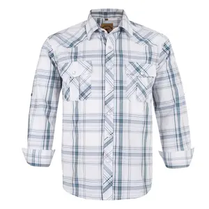 COEVALS CLUB Men's Western Pearl Snap Button Work Casual Plaid Shirt Soft Cotton Polyester Blend Multiple Sizes Classic Pattern Menswear Top