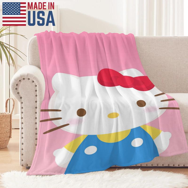 Sanrio Hello Kitty Blanket Soft Plush Throw with Iconic Red Bow and Blue Outfit for Cozy Home Decor Perfect for Bedrooms Living Rooms
