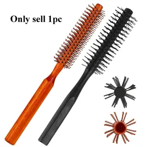 Small Wooden Roller Comb with Fluffy Hair Roots, Cylindrical Roller Comb for Salon Beauty, Inner Button Roller Comb for Bangs and Curly Hair Curling Brush, Hair Care Comb