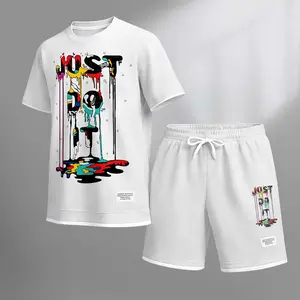 Men's Letter Limit Print Drawstring Shorts Set For Spring/Summer. A Casual Summer Outfit, Including A Short-Sleeved Shirt And Shorts, Suitable For Everyday Wear And Sports. A Two-Piece Set For A Relaxed And Energetic Lifestyle.