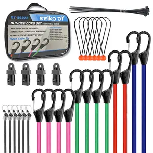 38-piece Premium Bungee Cords with Hooks, Includes 18", 20", 32", 40" Heavy Duty Outdoor Rubber Elastic Rope, 4 Pcs Canopy Tarps Clips, Small Bungees Rope with Ball, 10 Zip Ties, Mini Cords Carabiner Hook, Storage Bag