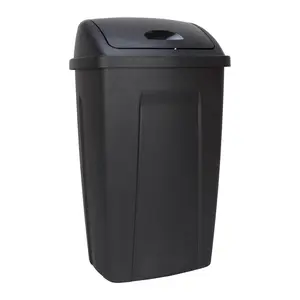 Swing Top Garbage Can 13 Gallon Black Plastic for Kitchen Use Stylish and Functional Design Easy Access Trash Management
