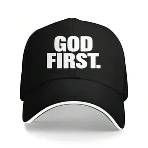 1pc Faith-Based Graphic Baseball Cap, God First Letter Print, Adjustable Lightweight Faith Outdoor Hat, Faith-Based Graphic Hats