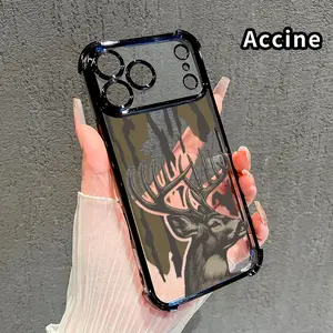 Compatible  Phone Case iPhone 17 Pro Max 16 15 Plus Air 14 13 12 11 E Forest Monarch Stag Pattern Transparent Full Coverage Four Corners Anti-drop Casing