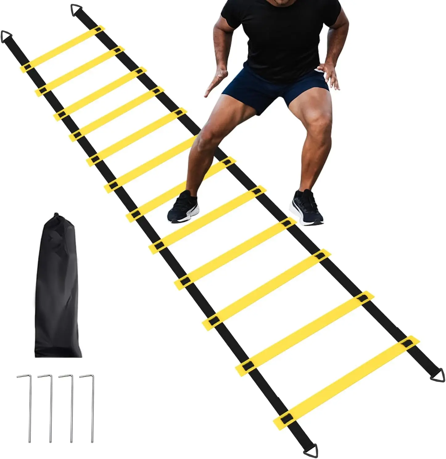20ft Agility Ladder Set for Speed Training & Footwork Drills - 12 Adjustable Rungs with Steel Stakes for Athletes to Boost Acceleration, Includes Carry Bag
