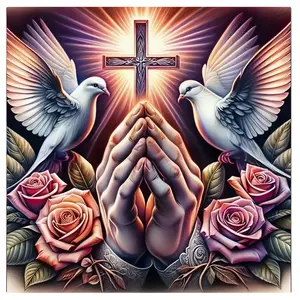 Christian Jesus 5D DIY Diamond Painting Kit, Praying Cross Diamond Art kits for Adults, Full Round Drill Diamond Mosaic kits,Religious Gem Art and Crafts,Diamond Dots,Home Wall Decor 16x16inch