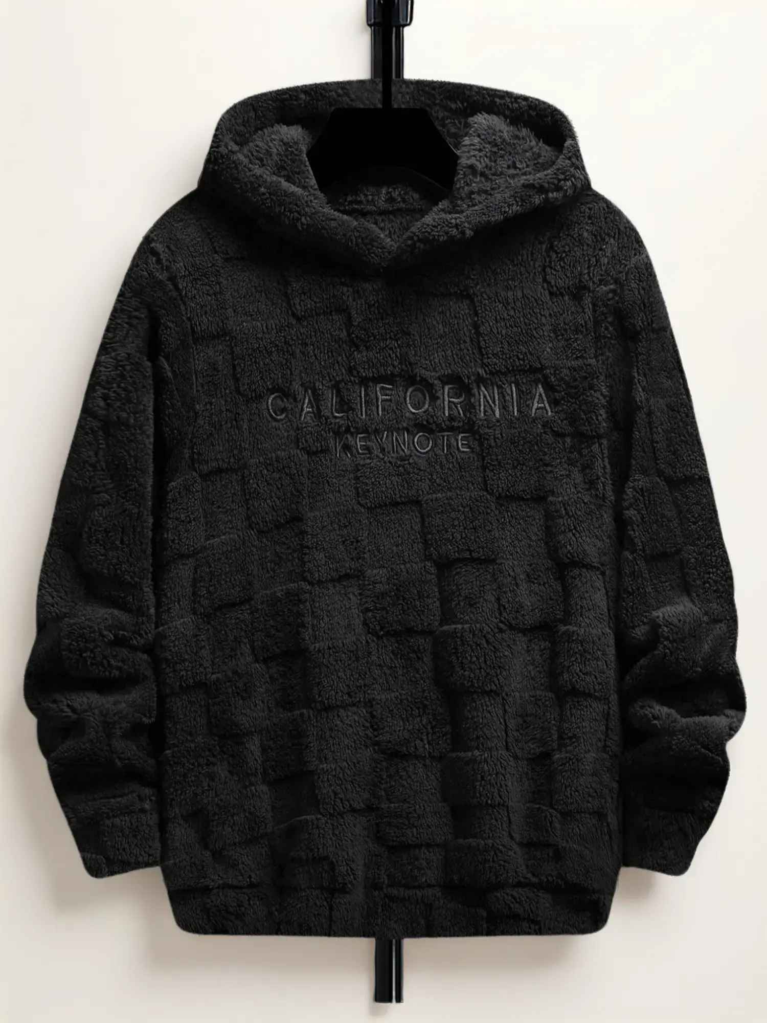 Men's Fuzzy Fleece Pullover Hoodie, Casual Drop Shoulder Sweatshirt with Letter Embroidery, Cozy Wear for Fall, Winter, Halloween, Thanksgiving, Easter, Tops, Valentines Day, Casual Ootd