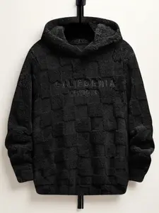 Cozy Winter Men's Hoodie with Embroidery | Fuzzy Warm Fleece for Fall, Winter & Spring | Christmas Gift hooded fuzzy Casual Loose Hooded Sweater Dark Gray