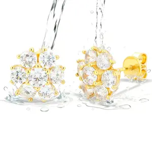 UCCIYO S925 Sterling Silver Flower Lab-Grown Moissanite Stud Earrings – Screw Back or Butterfly Back, Diamond Look Earrings for Women & Men, Wedding & Birthday Gift [TQE0577-S-Luoxuan]