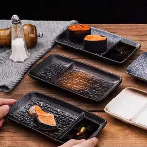 Ceramic Sushi Plate, 4 Counts/set Rectangular Divided Sushi Plate, Creative Dessert Plate, Kitchen Tableware for Home Use