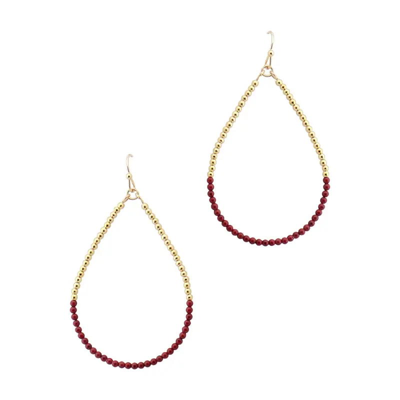 Maroon and Gold Beaded Teardrop Earrings for Women Elegant Fashion Jewelry Accessories