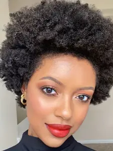 Afro Kinky Curly Wave Wig Afro Wigs Natural Looking Wigs Stylist Friendly Wig 150% Density Pixie Cut Afro Kinky Curly Human Hair Wig for Women