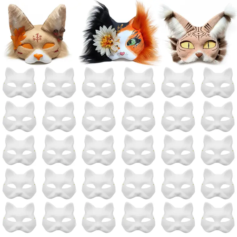2026 New Therian Mask Set by Therian Masks 30 Pcs DIY Blank Cat Mask Kit Half-Face Ball Mask For Holiday Cosplay, Party Supplies, Children's Gifts