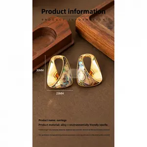 Iridescent Abalone Shell Alloy Earrings, Trendy Gold Statement Earrings