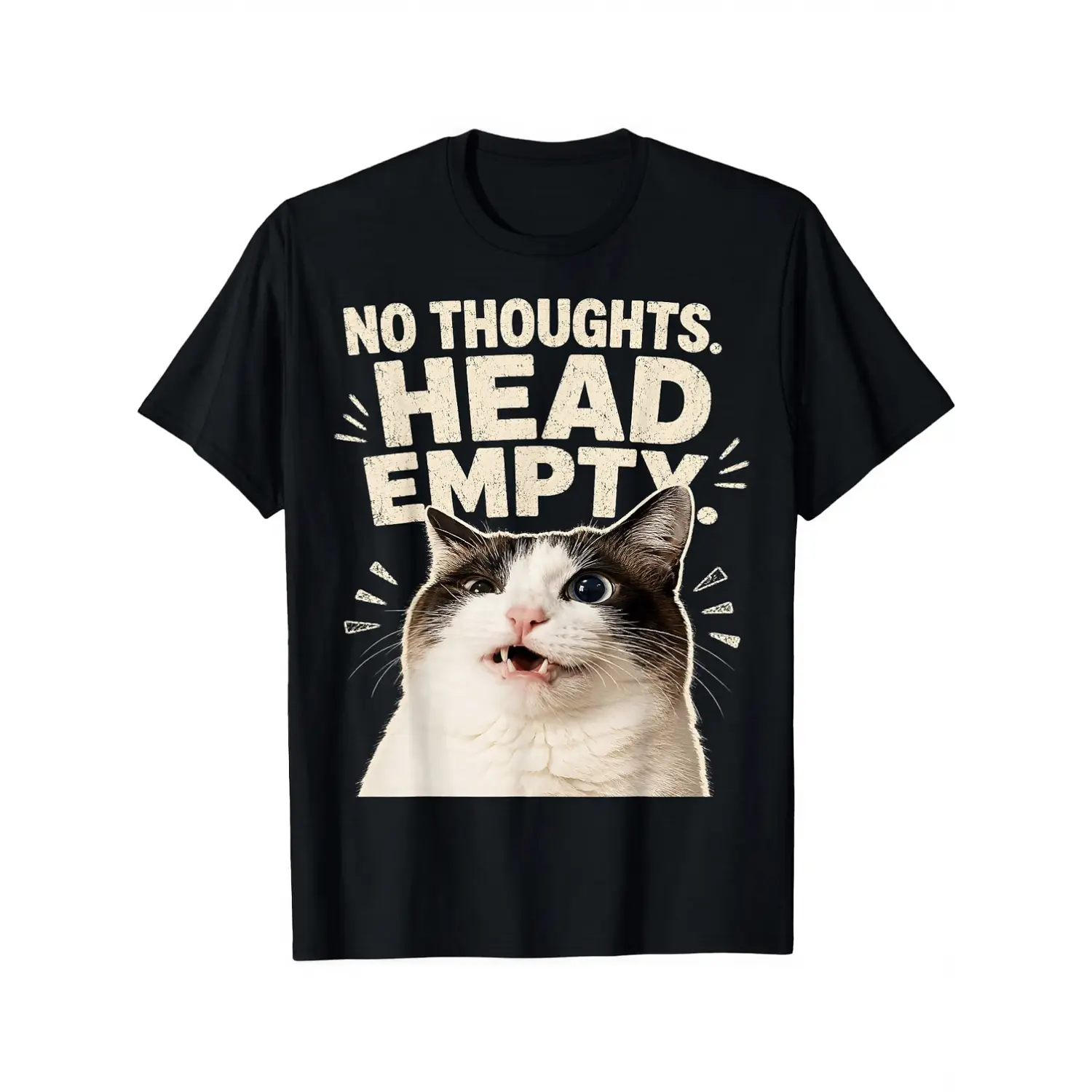 100% Cotton No Thoughts Head Empty Funny Derpy Cat Meme T-Shirt Unisex Clothing Streetwear
