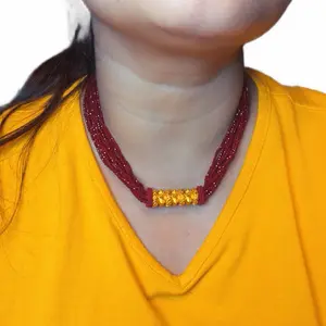 Elegant Gold Tone Kanxi Tilhari Necklace for Women, a Stylish Design with Original Hydro Crystal Beads and Metal Coating