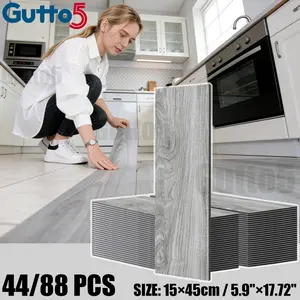 44/88 pieces per box, with a textured 3D texture and luxurious retro wood grain flooring, perfect for DIY projects. Self adhesive peeling and pasting, waterproof, wear-resistant, anti slip, vinyl flooring, easy to install - Gutto5