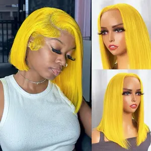 Yellow Bob Wig with Straight Hair and Natural Look for Women