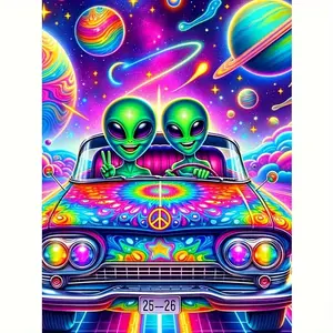 5D DIY Anime Theme Diamond Painting Kit - Full Round Drill Canvas, Alien Space Car Art Cross Stitch Craft for Beginners - For Adults & Teens - Ideal Wall Decor for Living Room, Bedroom - Perfect Gift for Handcraft Lovers - Anime Design