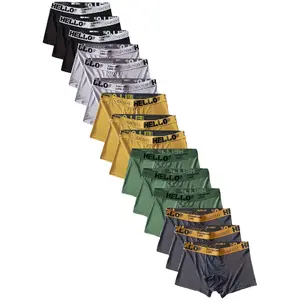 15-piece Men's Boxer Briefs, Letter HELLO Waistband, Breathable Soft Casual Fashion Sports Underwear