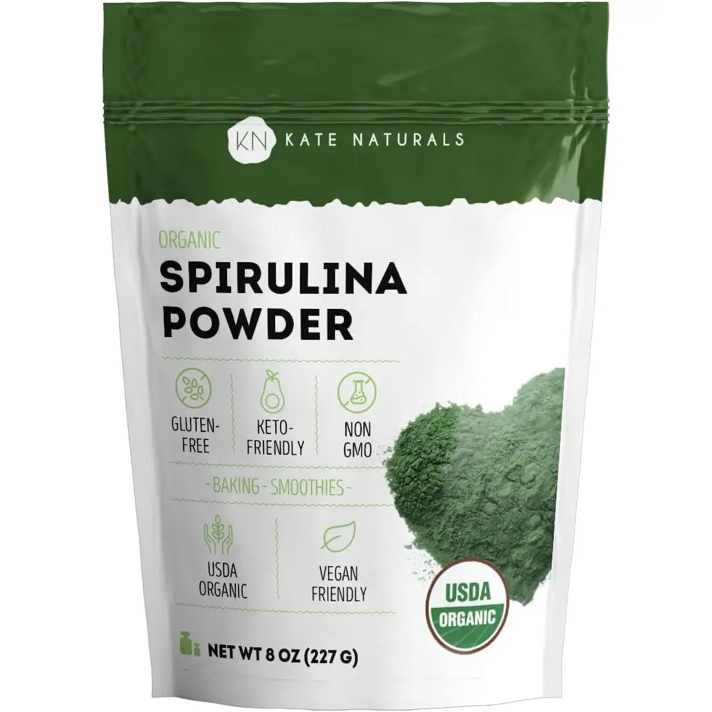 Organic Spirulina Powder Nutrient Dense Superfood Protein Chlorophyll Drink Mix Pure Green Algae Superfood Powder Energy Immune Support Gut Health Digestion Detox Cleanse USDA Certified Non GMO 8 oz