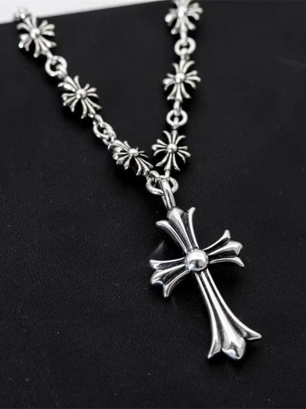 Vintage Silver-Color Fashion Cross Necklace with OT Clasp, Perfect for Parties, Date Nights and Everyday Wear, Ideal Gift for Loved Ones