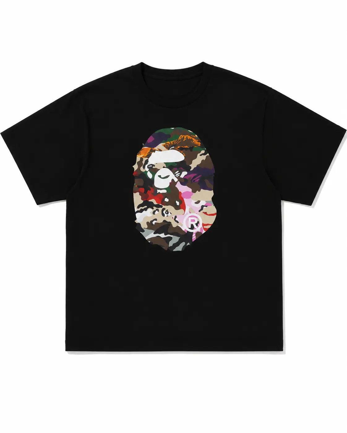 Hybrid Camo Ape Head Relaxed Fit Tee, Colorful Camo Graphic T Shirt, Urban Streetwear Tee, Oversized Graphic Shirt, Y2K Fashion Tee, Relaxed Fit Unisex Cotton T Shirt, Trendy Casual Outfit