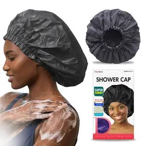 Donna Super Jumbo Shower Cap Waterproof Material 1pc for Women or Men Shower Cap for Roller Sets, Afros, Twist, Silk Wraps and More Reusable BLACK