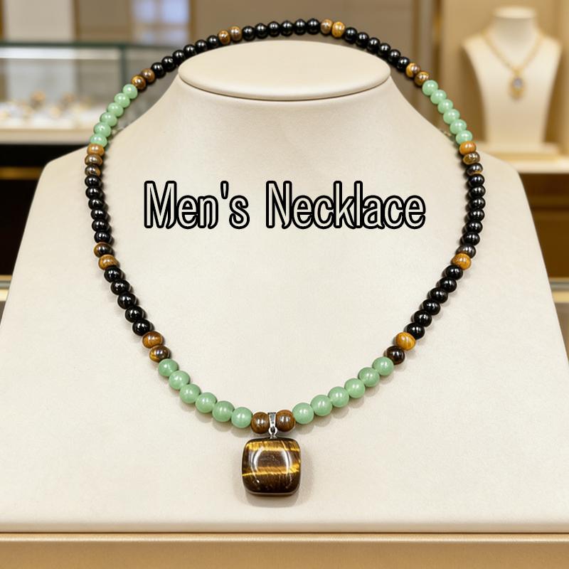 Unisex Green Aventurine-Tiger's Eye Beads Healing Crystal Stone Necklace, 27.1in (69cm) Elegant Long Chain, Casual Chic Abundance Jewelry Charm, Great Anniversary Gift for Theme Parties, Choking Hazard-Small Ball Included