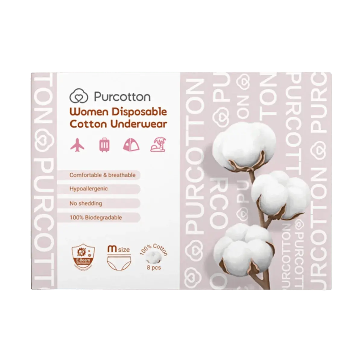 Women's Disposable Panties, 8 Pack of 100% Cotton, Comfortable & Lightweight for Lady Travelers, Sterile, Size M, Algodón Disposable Women's Panties, Breathable Cotton Disposable Women's Panties