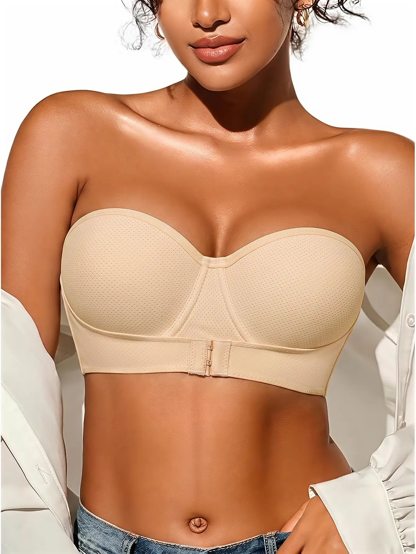 TryWish Womens Strapless Front Closure Bra Push Up Bandeau Bra Breathable Daily Comfort Bra
