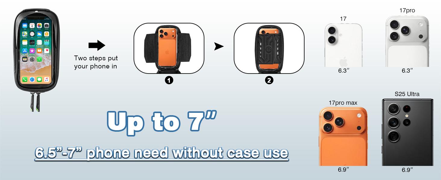 Waterproof Bike Front Frame Bag with Touchscreen, Compatible with Phones Under 7 Inches, Large Storage, Reflective Tapes, Easy Install Cycling Pouch