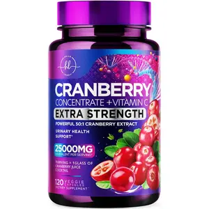 Cranberry Supplement 25,000mg Formula + Vitamin C – Urinary Tract Health Support for Women & Men, 50:1 Whole Fruit Cranberry Extract Pills for Women, Sugar-Free, Non-GMO, Gluten-Free - 120 Capsules Healthcare Dietary