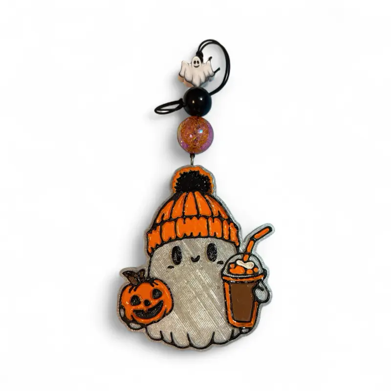 Halloween Bougie Ghost with Pumpkin Freshie Auto Air Freshener Cute Ghost Design and Pumpkin Accents