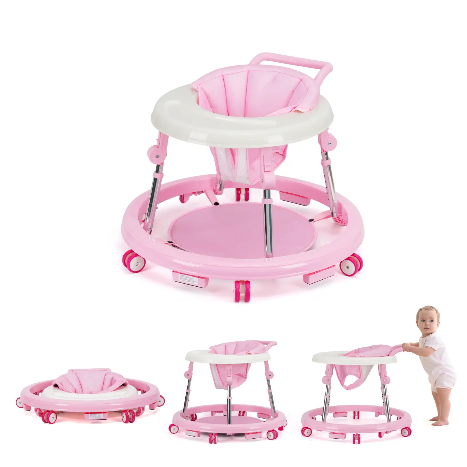 Foldable Baby Walker with 9 Adjustable Heights, Baby Walker for 7-18 Months, Portable Anti-Rollover with Wheels, Rolling Portable Structure, Anti Fall Baby Walker,summersale