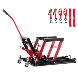 Hydraulic motorcycle lift 1500 pound load-bearing ATV scissor lift with wheel handle portable motorcycle lift platform four-wheel hydraulic pedal lift suitable for motorcycle ATV UTV sports vehicles