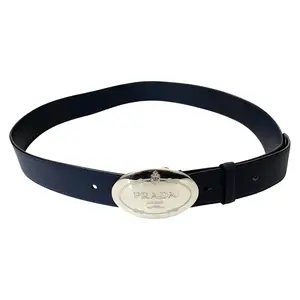 Pre-owned Prada Navy Blue leather belt unisex authentic with COA 85cm 34''