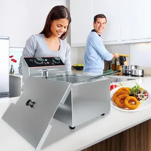Professional Commercial Stainless Steel Electric Deep Fryer, Large 6–11.5QT Capacity 1500–1800W, Detachable Basket & Lid with Adjustable Temperature, Countertop Oil Fryer for Home Restaurant Snack Bar